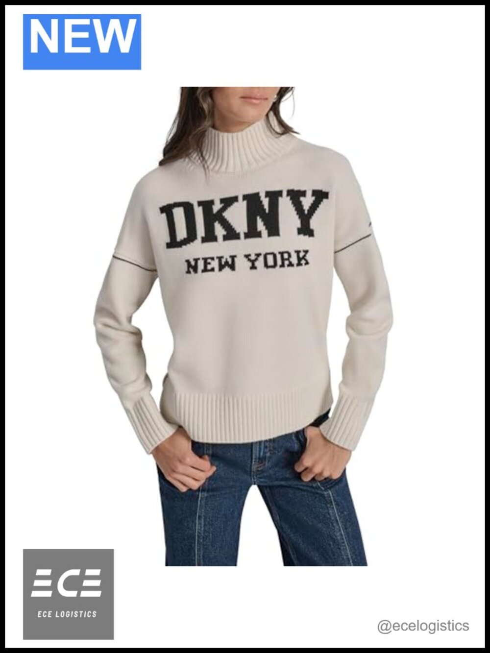 DKNY Long Sleeve Athletic Fit Logo Mock Neck Sweater
